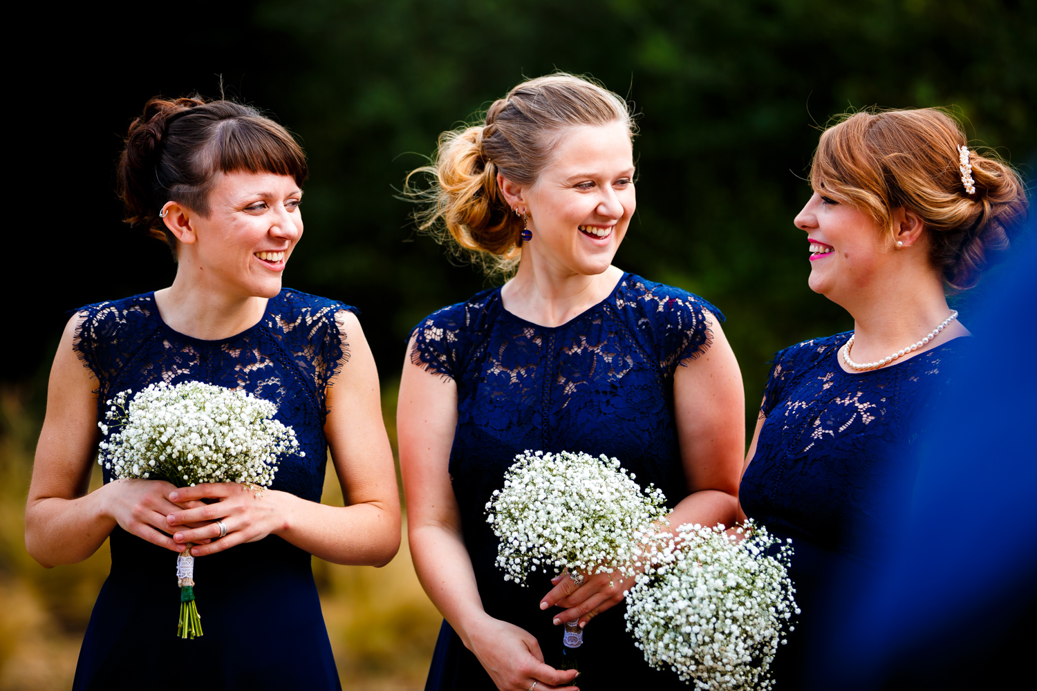 The bridesmaids laughing and joking