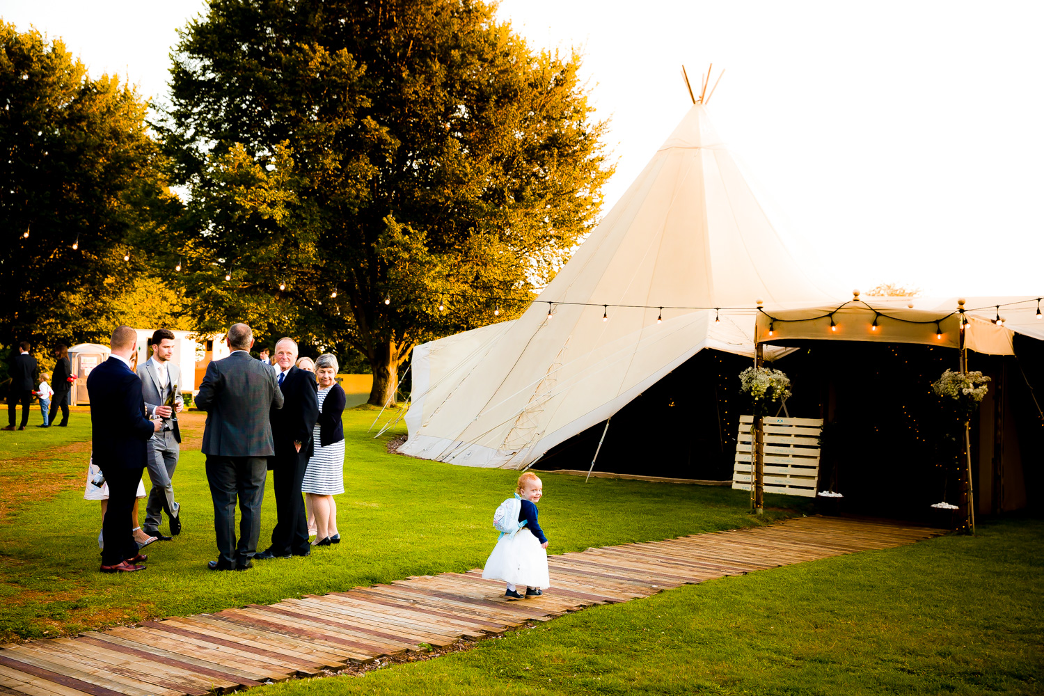 Dovecote Wedding Photography 096 Tipi in the evening sunlight